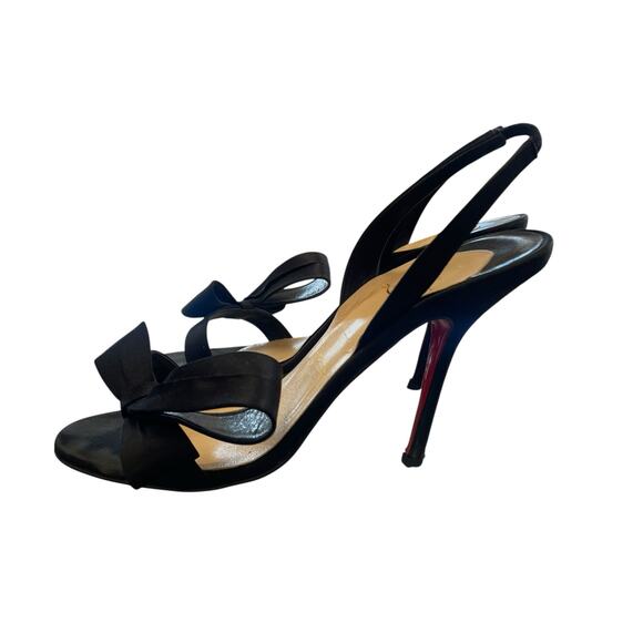 Christian Louboutin Shoes - Christian Louboutin Black Satin Bow Slingback Ankle Strap Heels 38 / US 8 AS IS